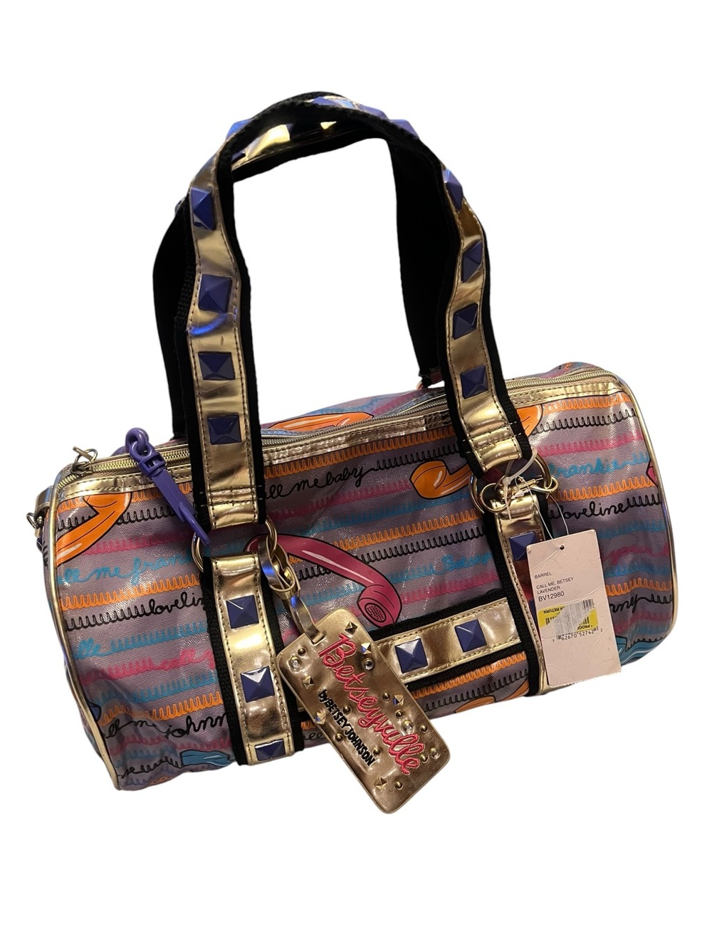 Betseyville Y2K Metallic Studded Barrel Bag Lavender Multicolor New With Tag